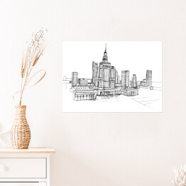 Plakat samoprzylepny Panorama Warszawy - szkic na białym tle