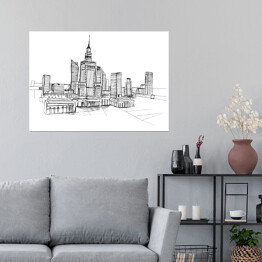 Plakat Panorama Warszawy - szkic na białym tle