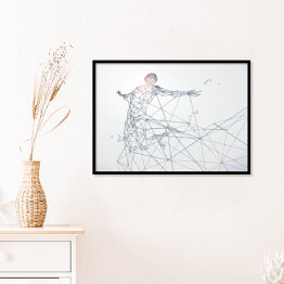 Plakat w ramie Działający mężczyzna, sieć związek obracający w, wektorowa ilustracja.