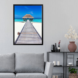 Obraz w ramie Drewniany domek na tropikalnej plaży w słoneczny dzień