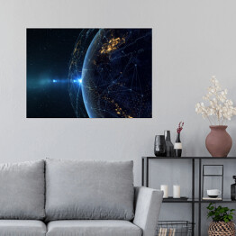 Plakat Ziemia w nocy z perspektywy kosmosu 