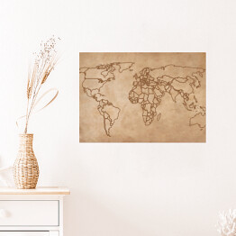 Plakat Mapa świata na starym kawałku papieru - granice państw