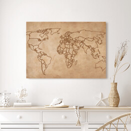 Obraz na płótnie Mapa świata na starym kawałku papieru - granice państw