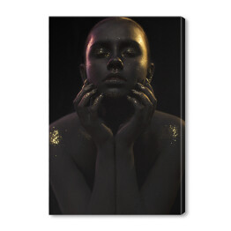 Obraz na płótnie Czarno złoty artystyczny portret kobiety z makijażem i manicure w stylu glamour
