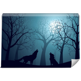 Fototapeta Wilki wyjące w lesie nocą