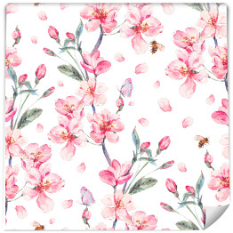 Tapeta samoprzylepna w rolce Akwarela - wiosenny wzór z pastelowymi różowymi kwiatami