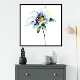 Plakat w ramie Dekoracyjny błękitny kwiat na jasnym tle