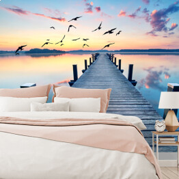 Fototapeta Przebudzenie wiosny nad jeziorem w pastelowych barwach