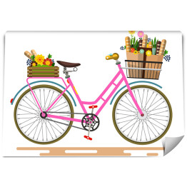 Fototapeta Różowy rower z kwiatami i warzywami w koszach