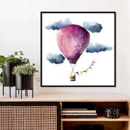 Plakat w ramie Fioletowy balon na gorące powietrze