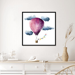 Plakat w ramie Fioletowy balon na gorące powietrze