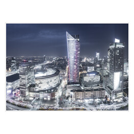 Plakat samoprzylepny Warszawa - miasto z drapaczami chmur nocą