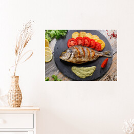 Plakat Ryba z ziemniakami i pomidorami