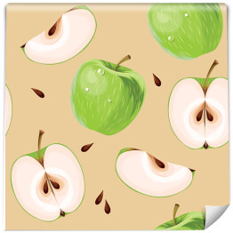 Tapeta w rolce Zielone jabłka i plasterki jabłka na pastelowym tle