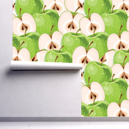 Tapeta samoprzylepna w rolce Zielone jabłka i plasterki jabłka 