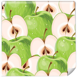 Tapeta winylowa zmywalna w rolce Zielone jabłka i plasterki jabłka 