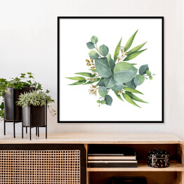 Bukiet z zielonych liści eukaliptusa - akwarela
