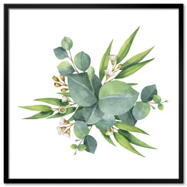 Bukiet z zielonych liści eukaliptusa - akwarela