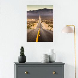 Plakat samoprzylepny Niekończący się prosta droga w Parku Narodowym, Kalifornia, USA