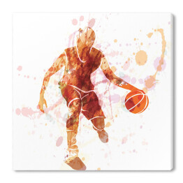 Sylwetka gracza koszykówki - ilustracja w czerwonym kolorze