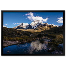 Plakat w ramie Rzeka w Cordillera Vilcanota ze szczytem Ausangate, Peru, Ameryka Południowa