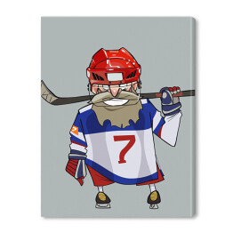 Brodaty hokeista z kijem hokejowym - kolorowa ilustracja
