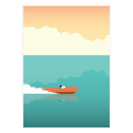 Plakat Łódź motorowa na oceanie - ilustracja