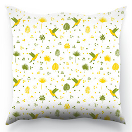 Poduszka Zielono żółte ptaki, liście i geometryczne kształty
