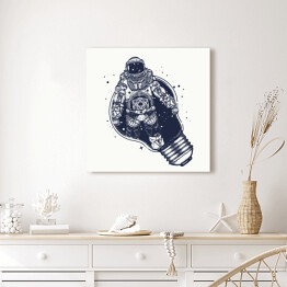 Obraz na płótnie Astronauta w żarówce w odcieniach szarości