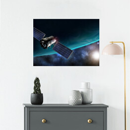 Plakat samoprzylepny Satelita krążący wokół Ziemi, Księżyca i Słońca