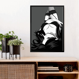 Obraz w ramie Seksowna dziewczyna w czarnej bieliźnie - ilustracja