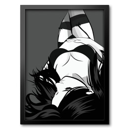 Obraz w ramie Seksowna dziewczyna w czarnej bieliźnie - ilustracja