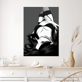 Plakat Seksowna dziewczyna w czarnej bieliźnie - ilustracja