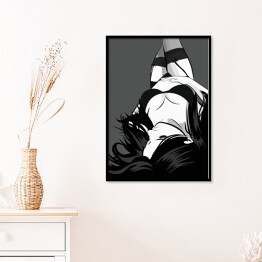 Plakat w ramie Seksowna dziewczyna w czarnej bieliźnie - ilustracja