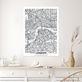 Plakat Bialo czarna mapa Londynu, Anglia
