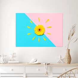 Plakat samoprzylepny Żółty kwiat na niebiesko różowym tle