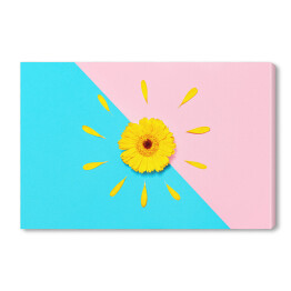 Obraz na płótnie Żółty kwiat na niebiesko różowym tle