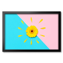 Obraz w ramie Żółty kwiat na niebiesko różowym tle