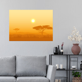 Plakat samoprzylepny Afrykański krajobraz z sylwetkami drzew