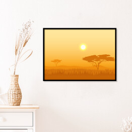 Plakat w ramie Afrykański krajobraz z sylwetkami drzew
