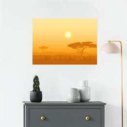 Plakat samoprzylepny Afrykański krajobraz z sylwetkami drzew