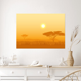 Plakat Afrykański krajobraz z sylwetkami drzew