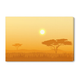 Afrykański krajobraz z sylwetkami drzew