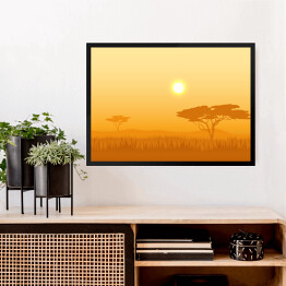 Obraz w ramie Afrykański krajobraz z sylwetkami drzew