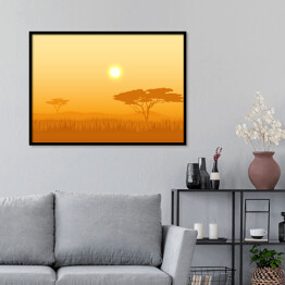 Plakat w ramie Afrykański krajobraz z sylwetkami drzew