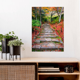 Plakat samoprzylepny Schody jesienią, Japonia