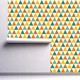 Tapeta winylowa zmywalna w rolce Kolorowe trójkąty - retro wzór
