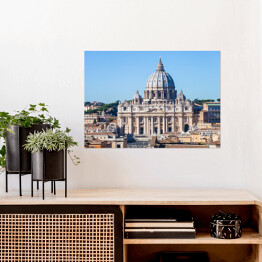Plakat Papieska Bazylika Świętego Piotra i plac w Watykanie w słoneczny dzień