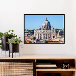 Plakat w ramie Papieska Bazylika Świętego Piotra i plac w Watykanie w słoneczny dzień