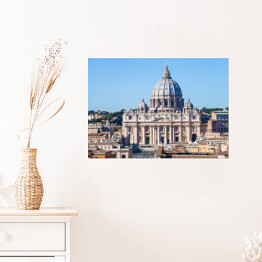 Plakat Papieska Bazylika Świętego Piotra i plac w Watykanie w słoneczny dzień